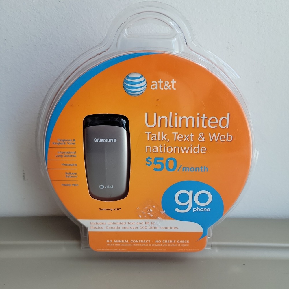 Samsung a107 AT&T Go Prepaid Grey Mobile Flip Cell Phone GoPhone New